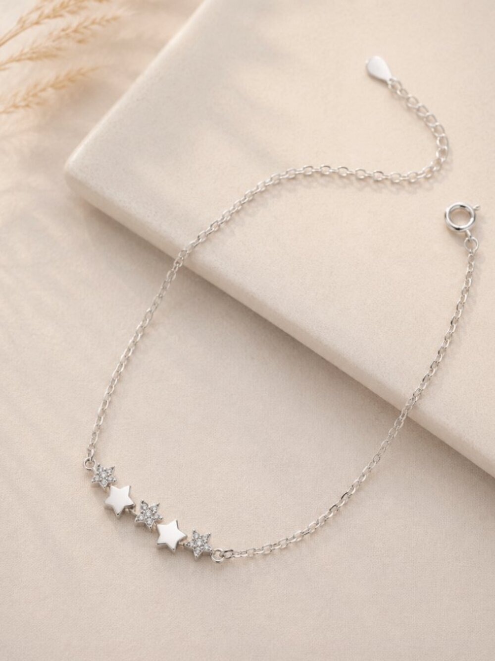 925 Sterling Silver Dainty Stars Bracelet Thin Stackable Layer Bracelet